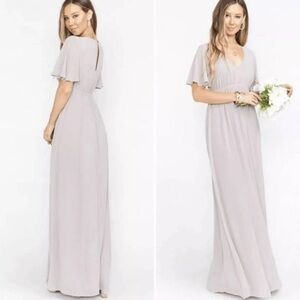 Show Me Your Mumu Emily Empire Maxi Dress Beige Taupe V-Neck Short Sleeve M